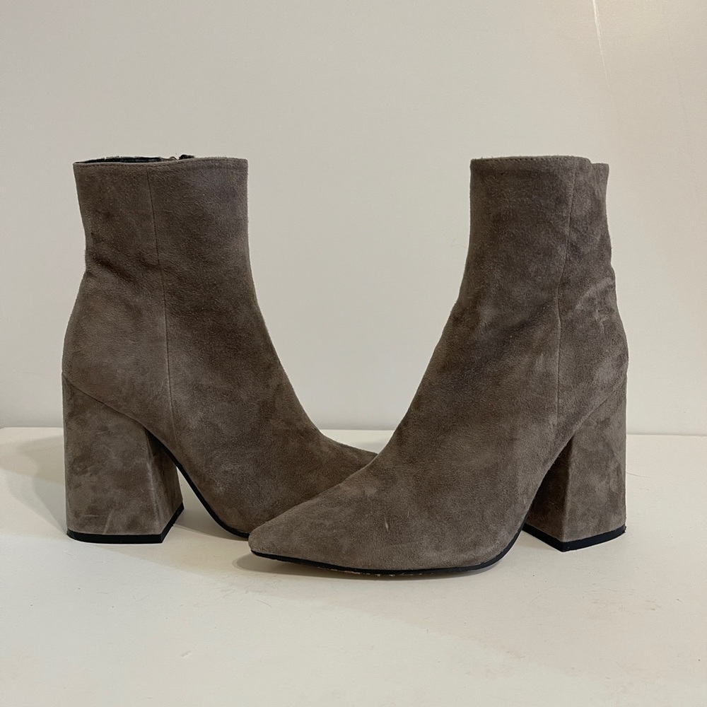 Grey suede high ankle booties